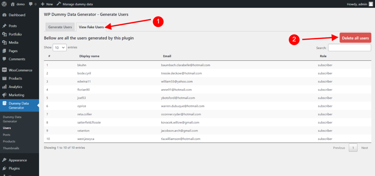 WP Dummy Content Generator post generation options with content type and quantity settings